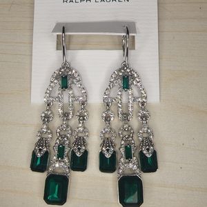 Lauren Ralph Lauren Silver Tone Green Chandelier Drop Earrings